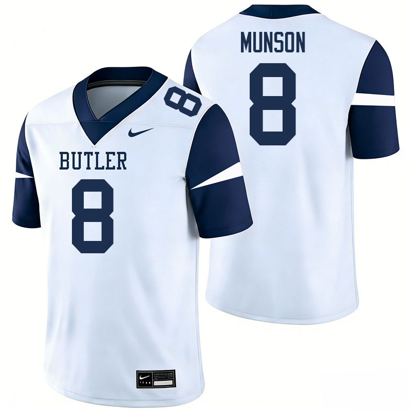 Butler Bulldogs #8 Nick Munson College Football Jerseys,Uniforms-White